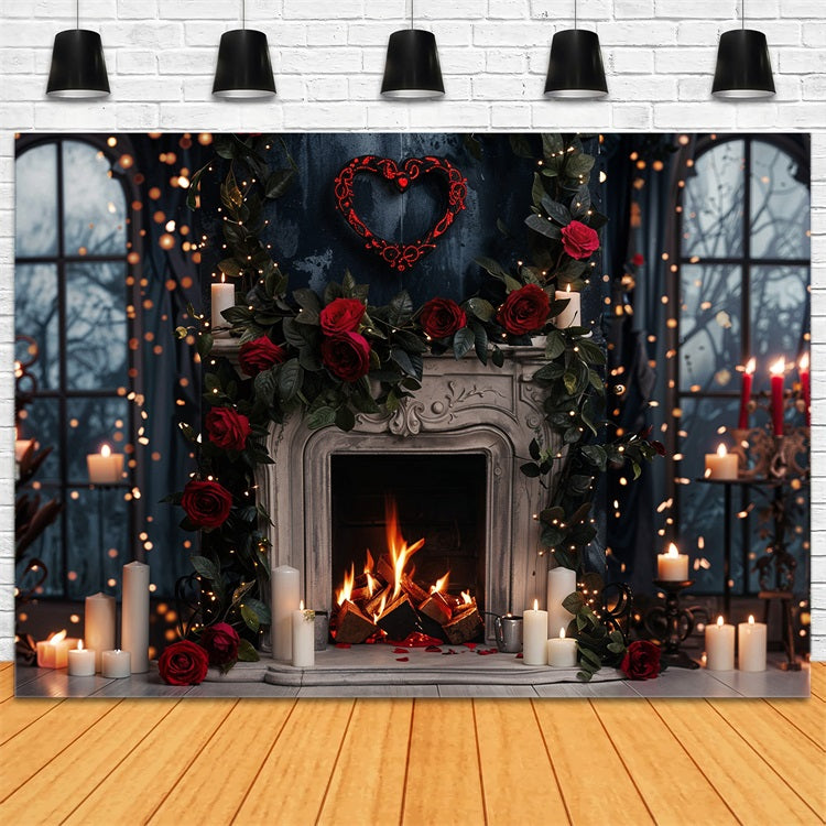 Valentine Photography Backdrops Gothic Roses Lights Fireplace Backdrop UK BRP11-423