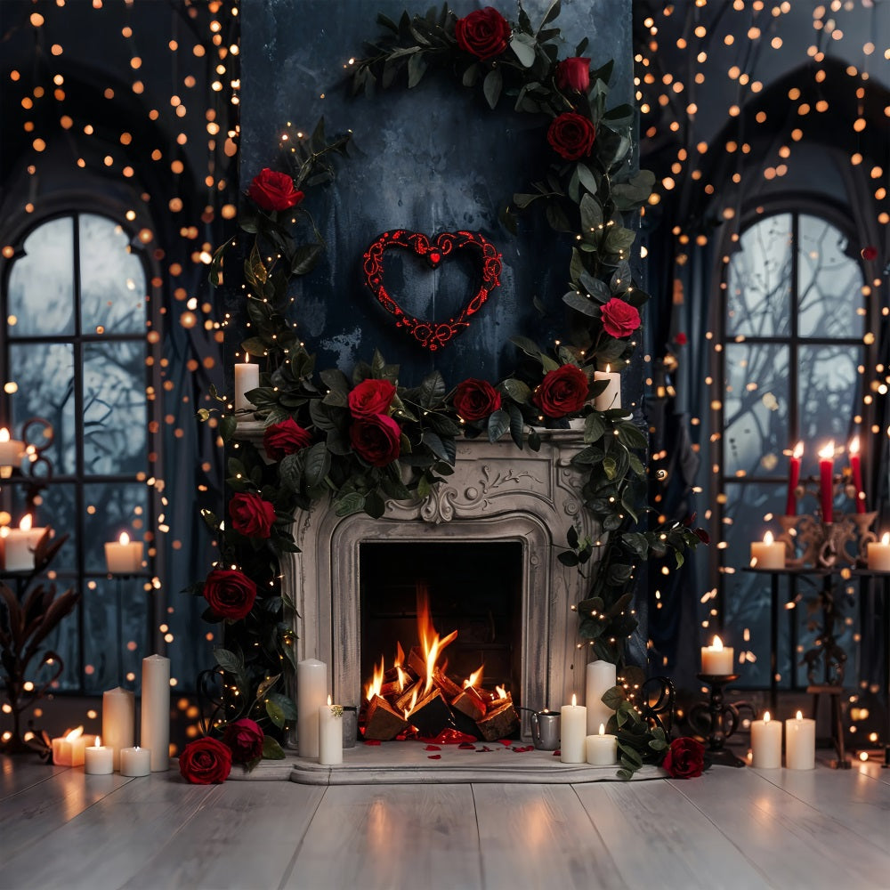 Valentine Photography Backdrops Gothic Roses Lights Fireplace Backdrop UK BRP11-423