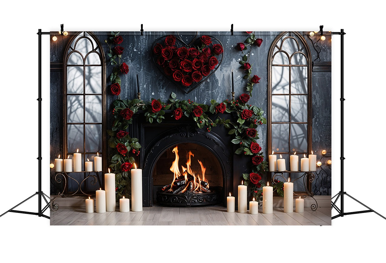 Valentine Photography Backdrop Arched Window Fireplace Roses Backdrop UK BRP11-424