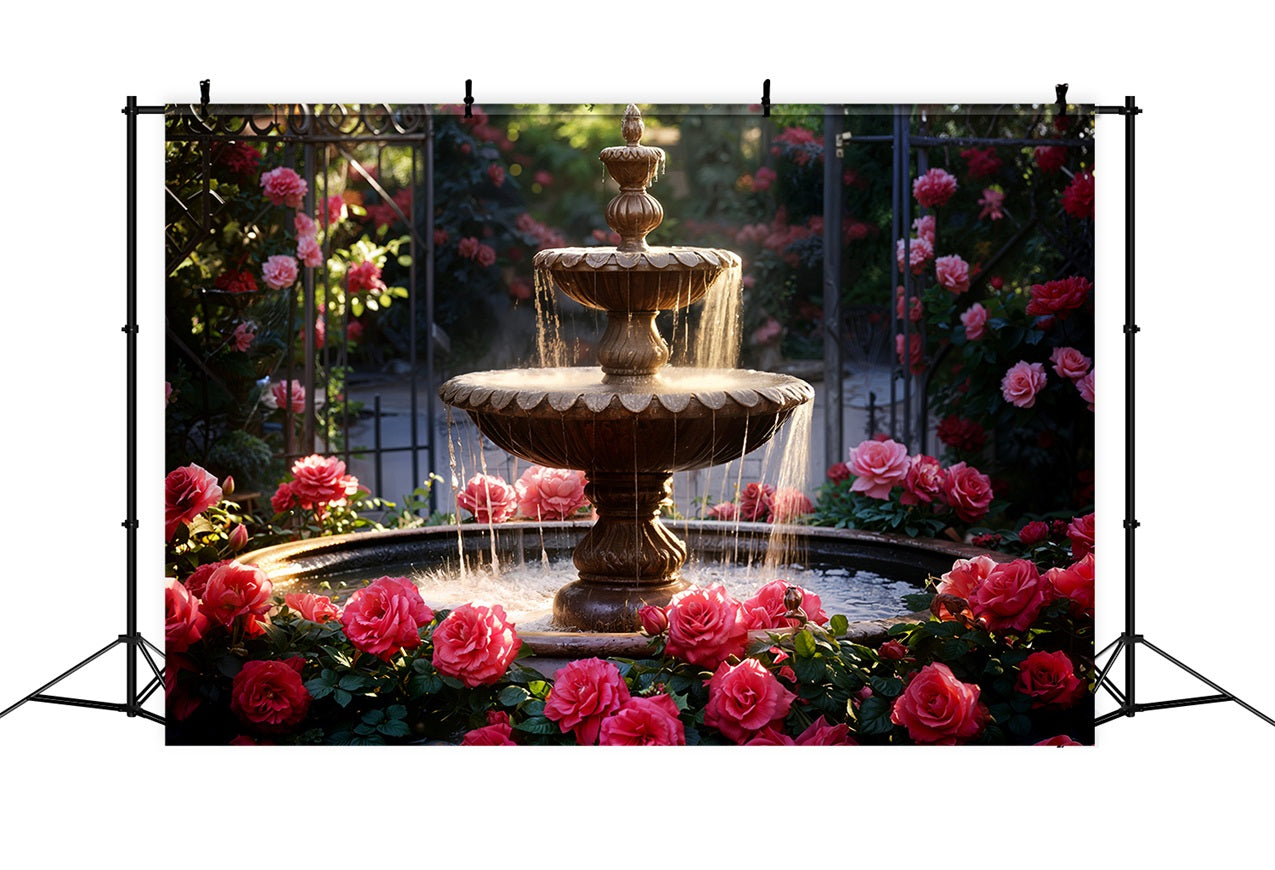 Valentines Photography Backdrop Garden Fountain Romantic Roses Backdrop UK BRP11-425