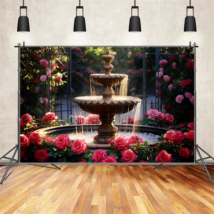 Valentines Photography Backdrop Garden Fountain Romantic Roses Backdrop UK BRP11-425