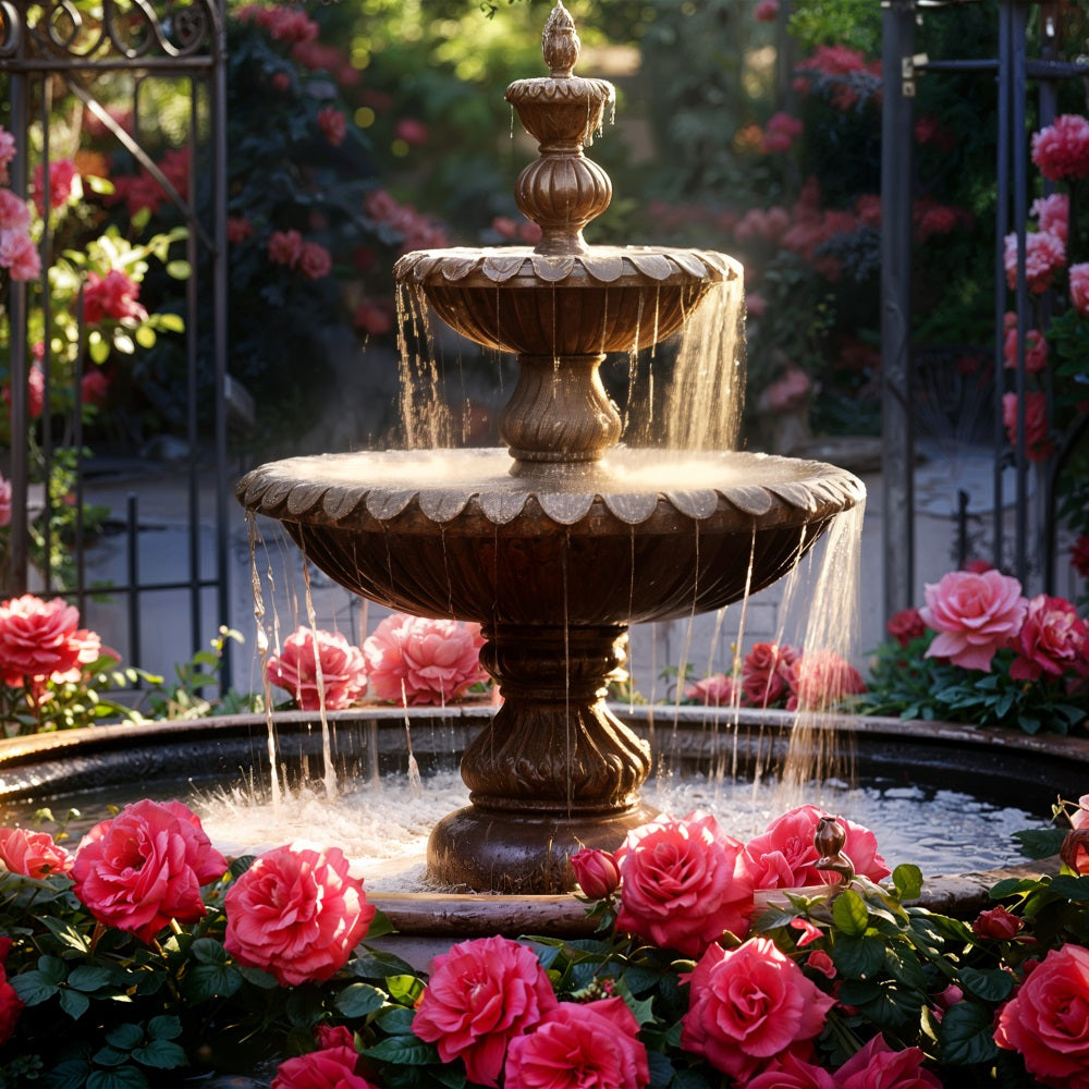 Valentines Photography Backdrop Garden Fountain Romantic Roses Backdrop UK BRP11-425