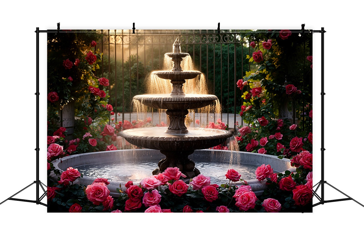 Valentines Photography Backdrops Three-Tier Fountain Pink Roses Backdrop UK BRP11-426