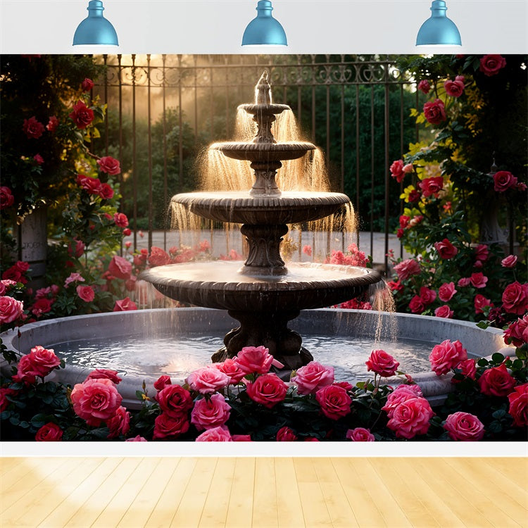 Valentines Photography Backdrops Three-Tier Fountain Pink Roses Backdrop UK BRP11-426