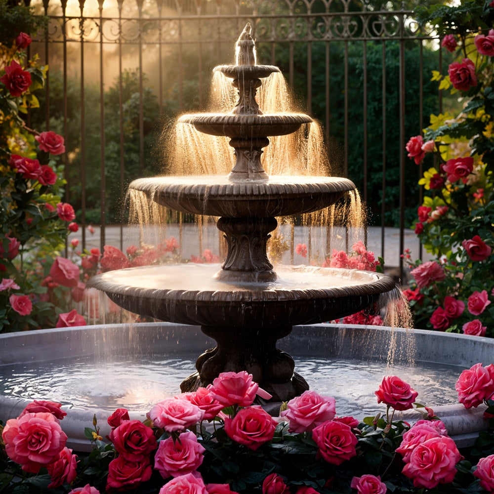 Valentines Photography Backdrops Three-Tier Fountain Pink Roses Backdrop UK BRP11-426