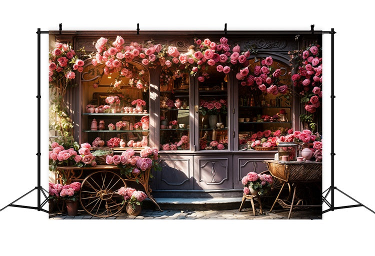 Photography Valentine Backdrops Shopfront Cascading Pink Roses Backdrop UK BRP11-429