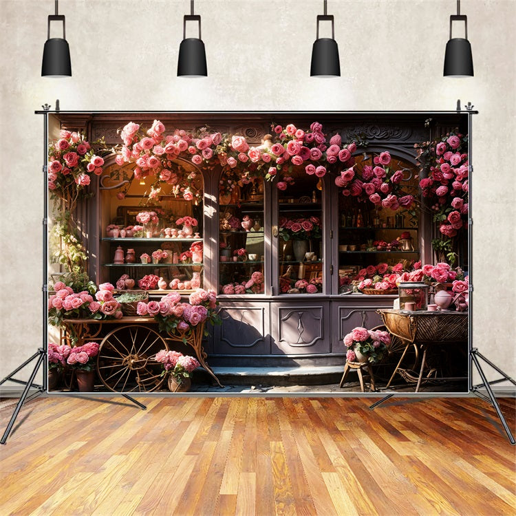 Photography Valentine Backdrops Shopfront Cascading Pink Roses Backdrop UK BRP11-429