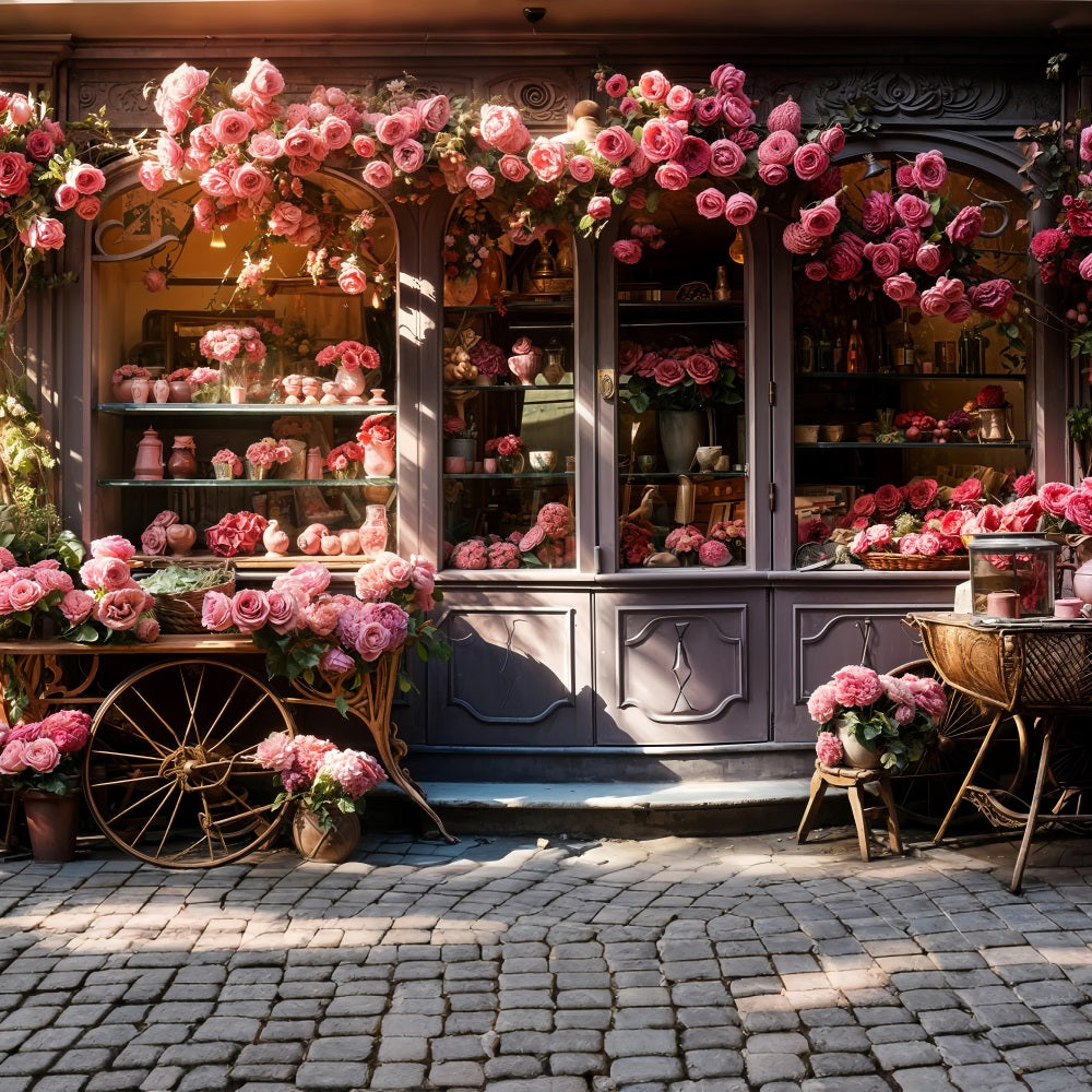 Photography Valentine Backdrops Shopfront Cascading Pink Roses Backdrop UK BRP11-429