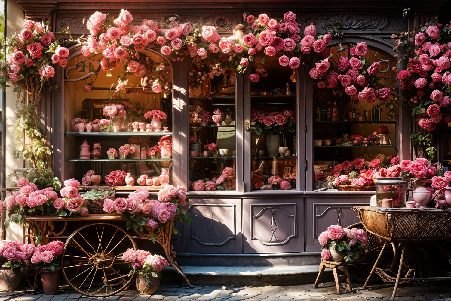 Photography Valentine Backdrops Shopfront Cascading Pink Roses Backdrop UK BRP11-429