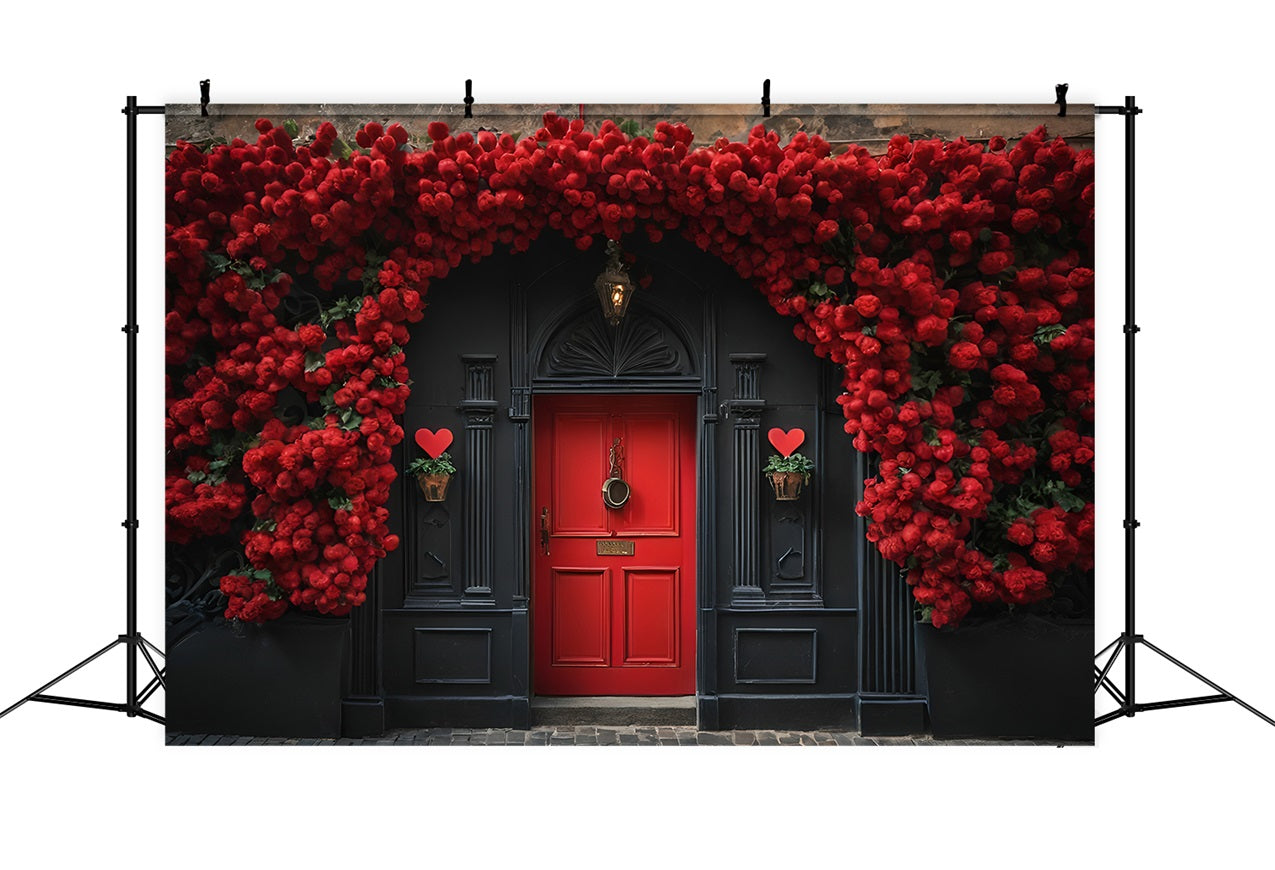 Valentine Photo Backdrop Red Roses Black Door Backdrop UK BRP11-432