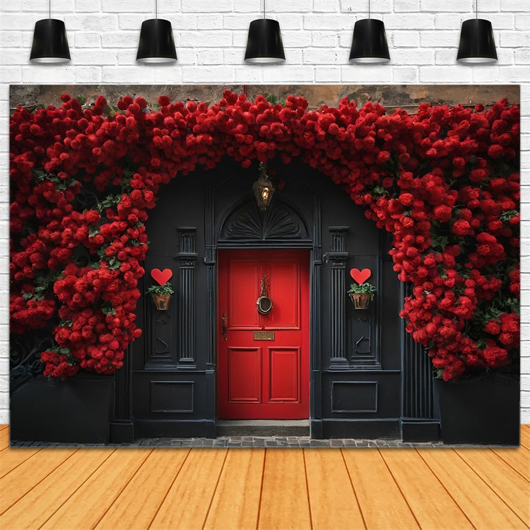 Valentine Photo Backdrop Red Roses Black Door Backdrop UK BRP11-432