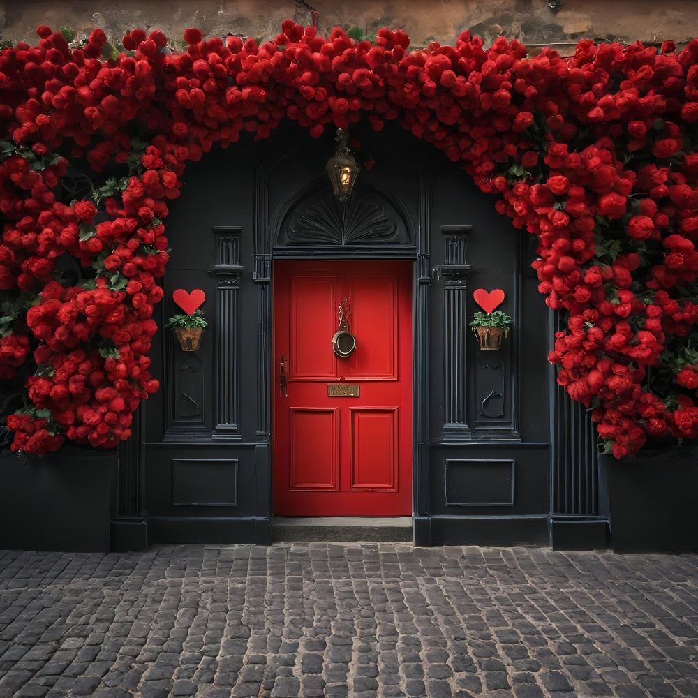 Valentine Photo Backdrop Red Roses Black Door Backdrop UK BRP11-432