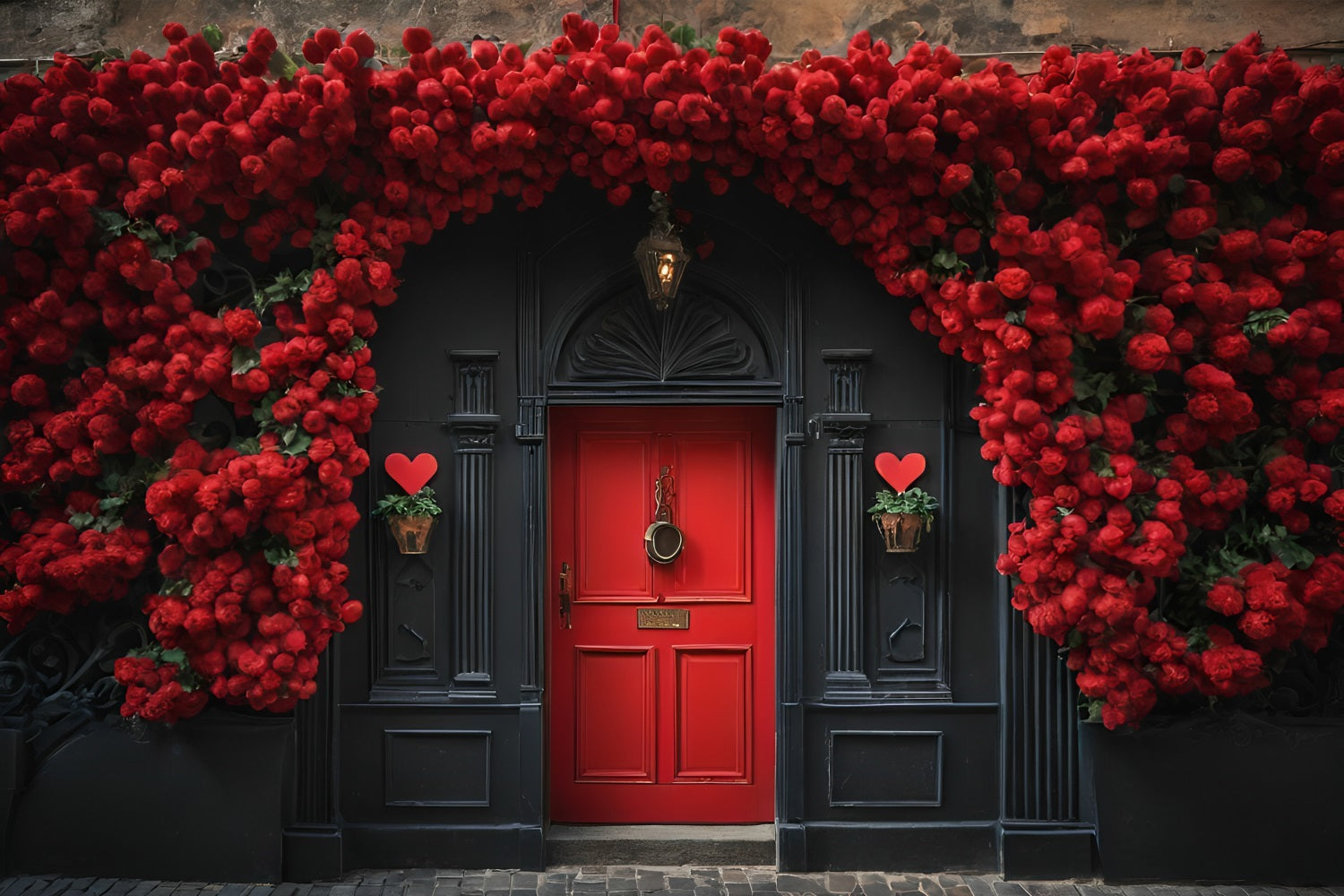 Valentine Photo Backdrop Red Roses Black Door Backdrop UK BRP11-432