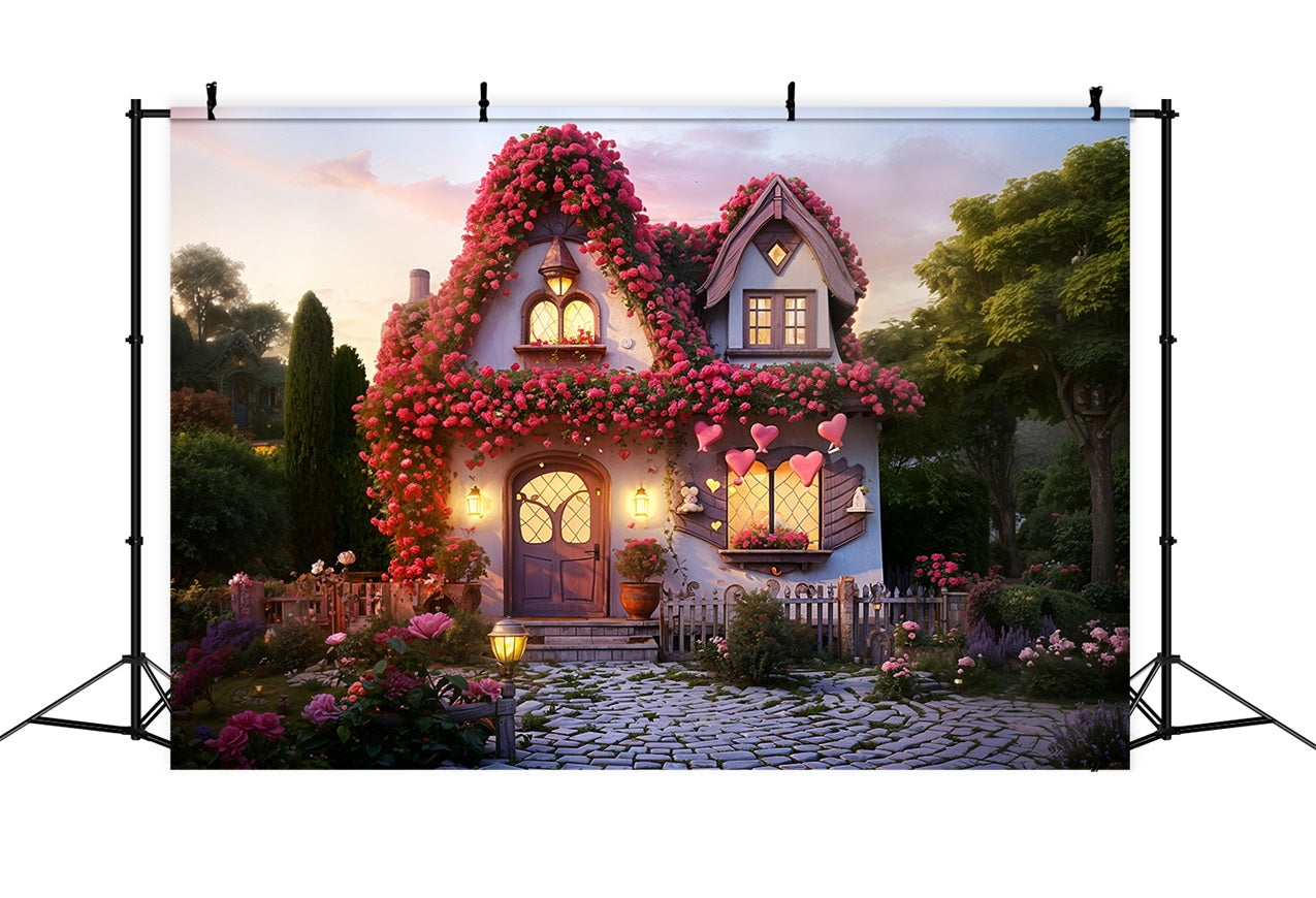 Valentines Photo Backdrops Floral Cottage Charming Lights Backdrop UK BRP11-434