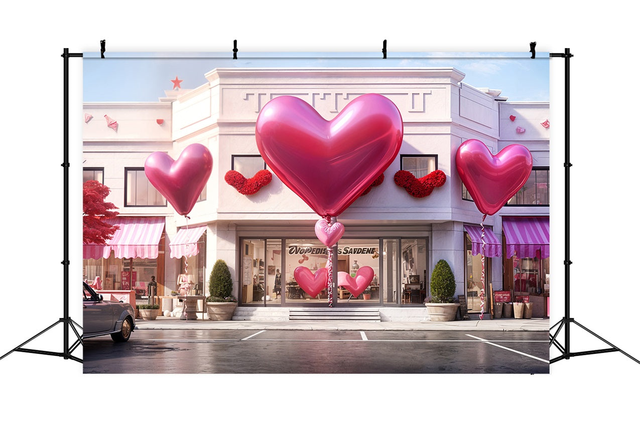 Valentines Photo Backdrop Heart Balloons Storefront Backdrop UK BRP11-436