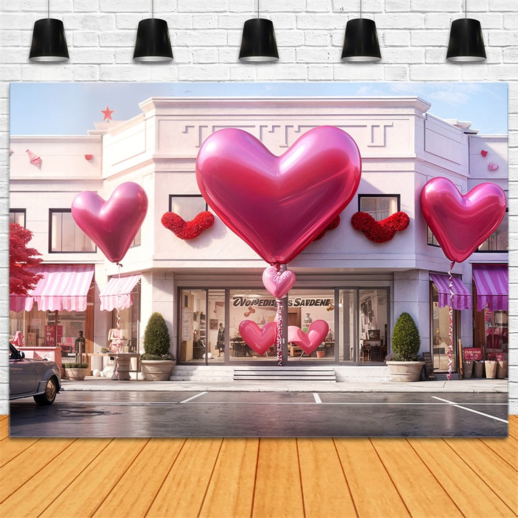 Valentines Photo Backdrop Heart Balloons Storefront Backdrop UK BRP11-436