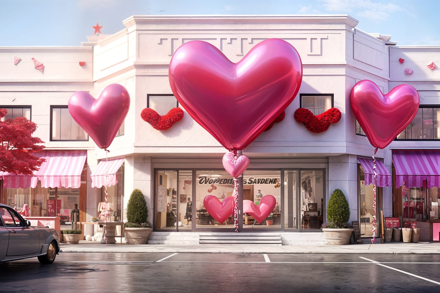 Valentines Photo Backdrop Heart Balloons Storefront Backdrop UK BRP11-436