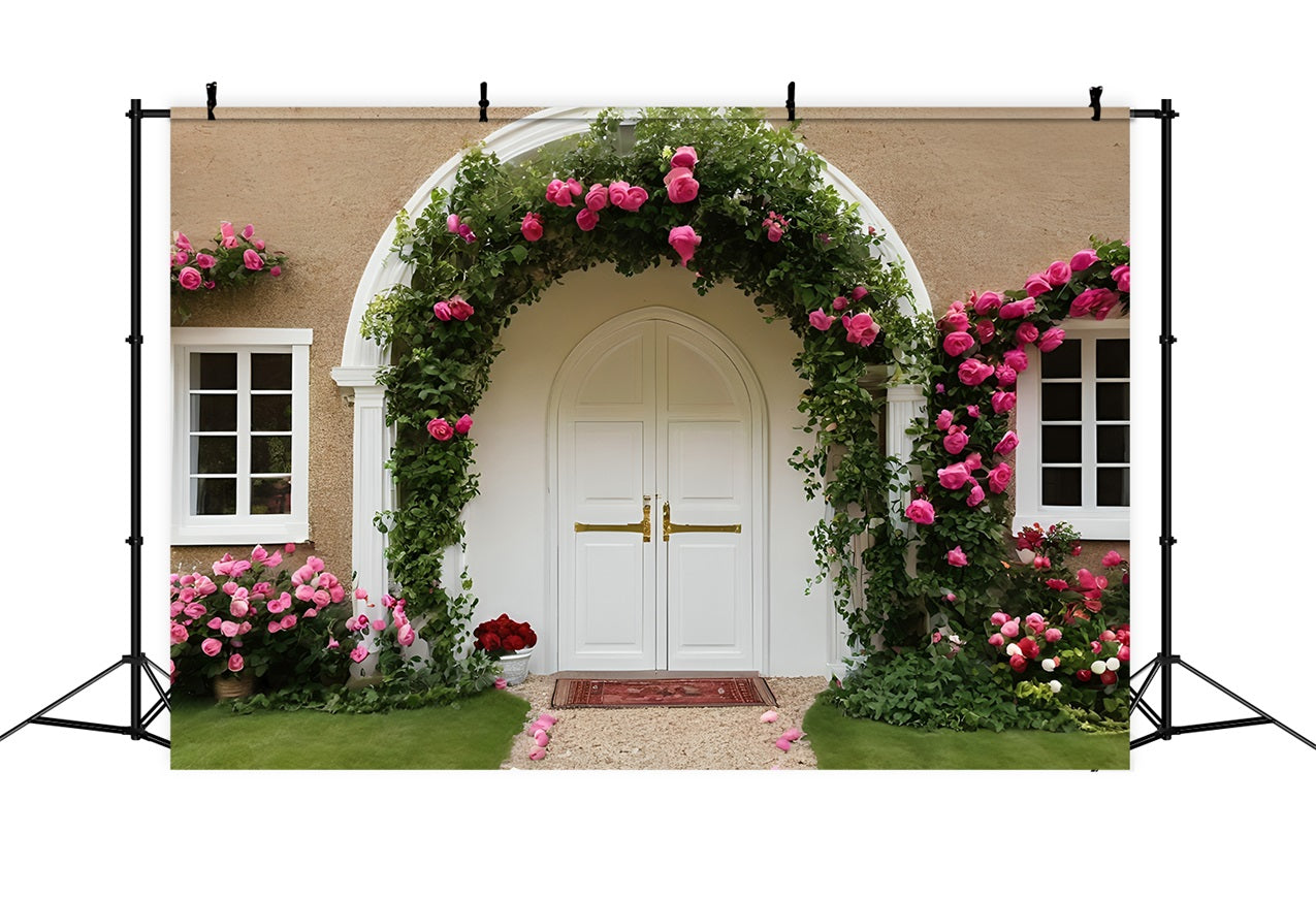 Valentine Photo Backdrops White Door Floral Arch Backdrop UK BRP11-437