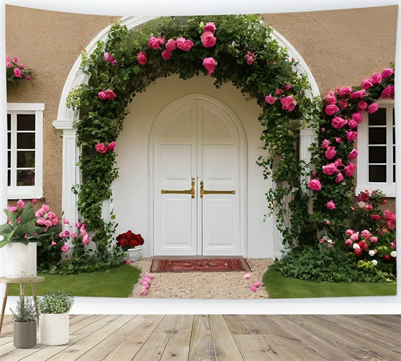 Valentine Photo Backdrops White Door Floral Arch Backdrop UK BRP11-437