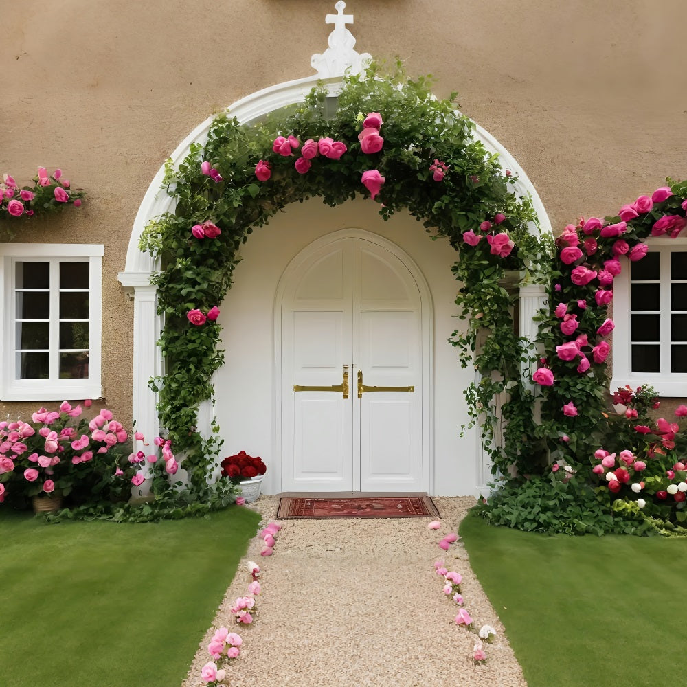 Valentine Photo Backdrops White Door Floral Arch Backdrop UK BRP11-437