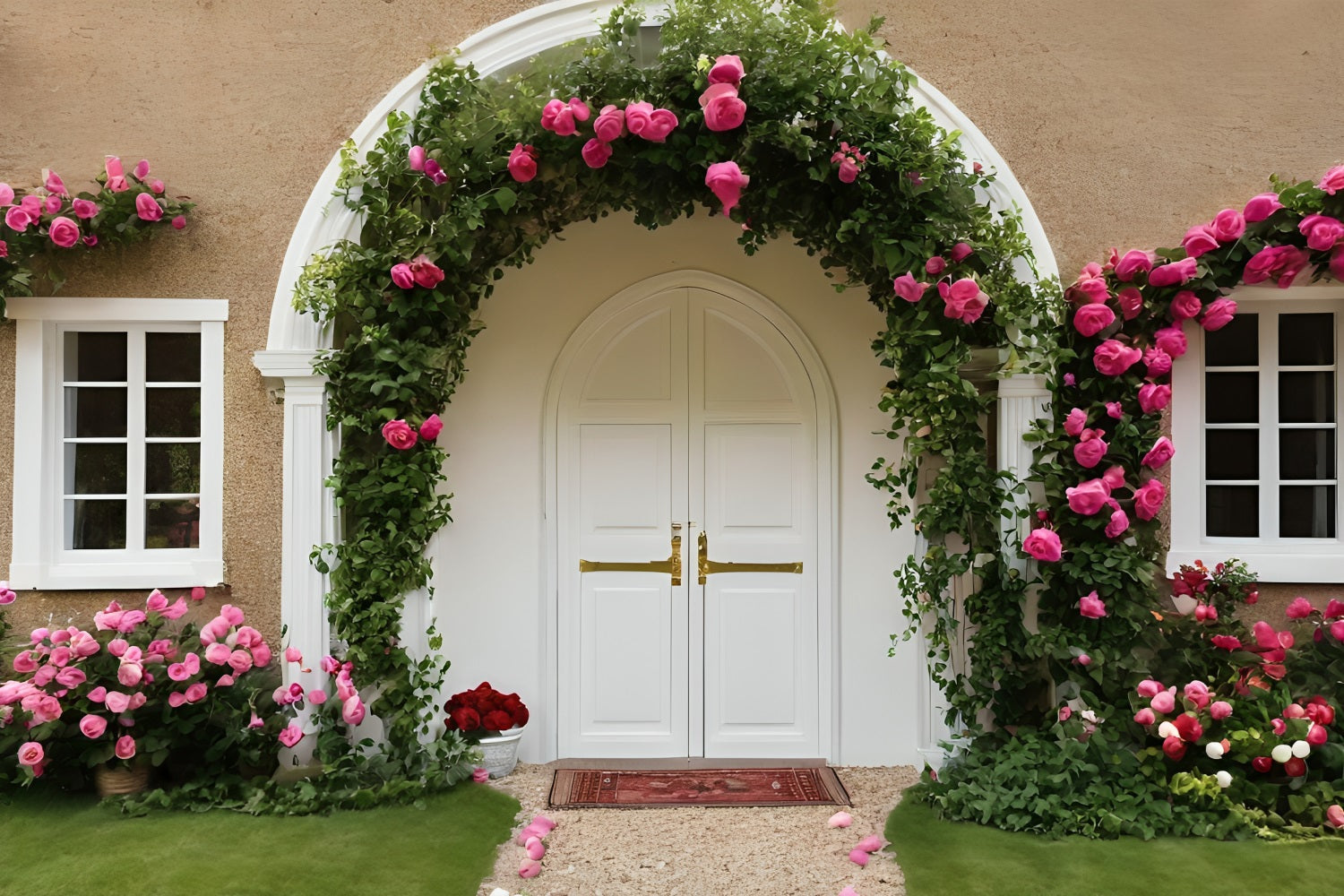 Valentine Photo Backdrops White Door Floral Arch Backdrop UK BRP11-437