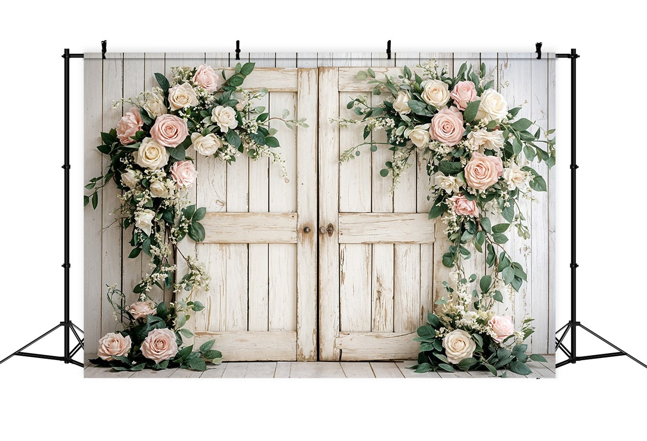 Backdrops For Valentines Day Wooden Door Floral Backdrop UK BRP11-438