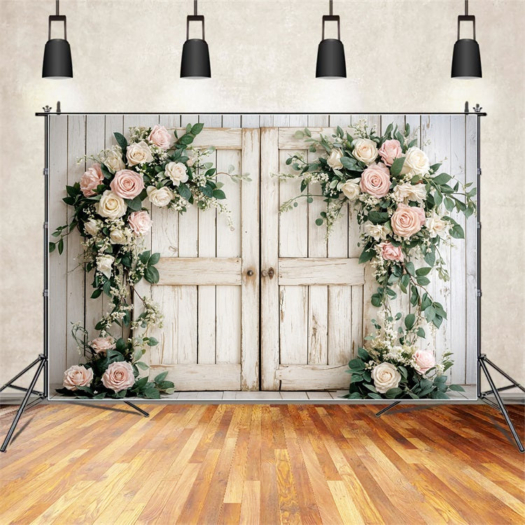 Backdrops For Valentines Day Wooden Door Floral Backdrop UK BRP11-438