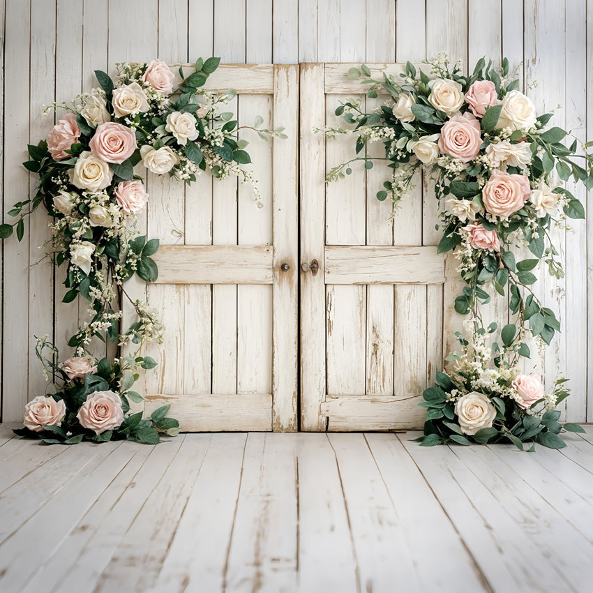 Backdrops For Valentines Day Wooden Door Floral Backdrop UK BRP11-438