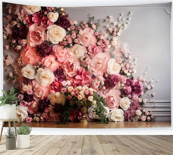 Valentine's Day Backdrop Vintage Pink Floral Wall Backdrop UK BRP11-441