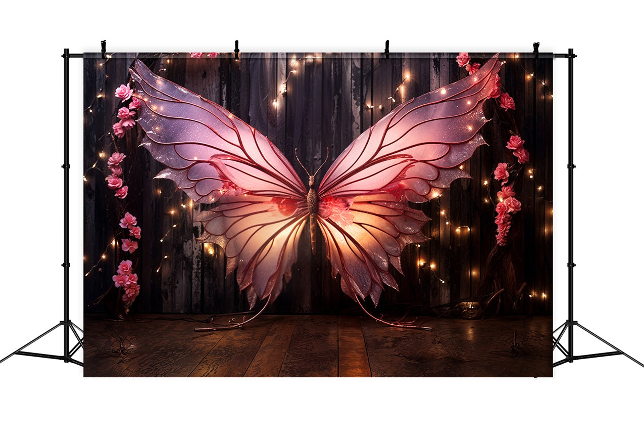 Valentine Day Backdrops Pink Butterfly Sparkling Wings Backdrop UK BRP11-442