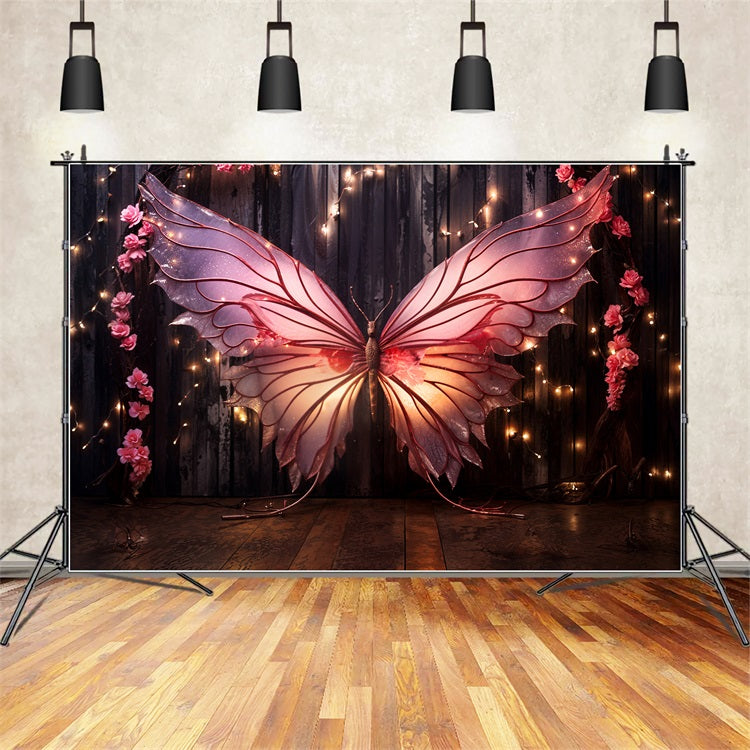 Valentine Day Backdrops Pink Butterfly Sparkling Wings Backdrop UK BRP11-442