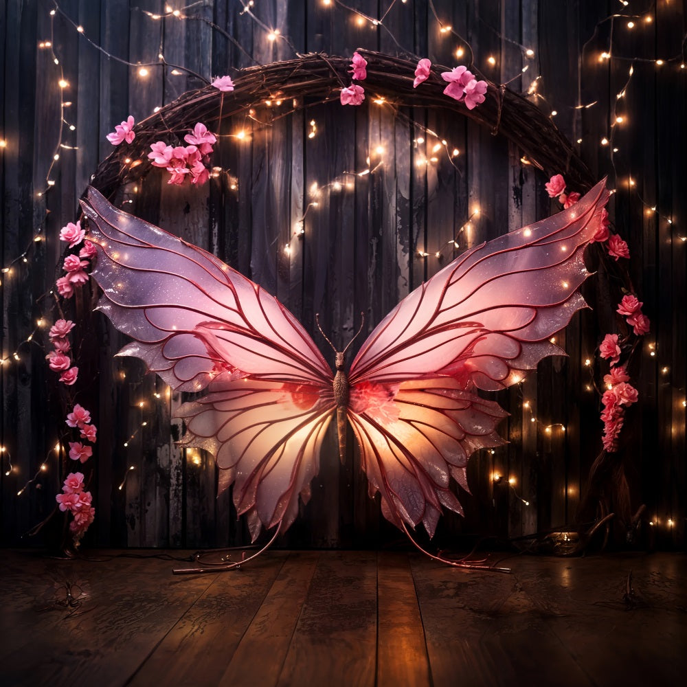 Valentine Day Backdrops Pink Butterfly Sparkling Wings Backdrop UK BRP11-442