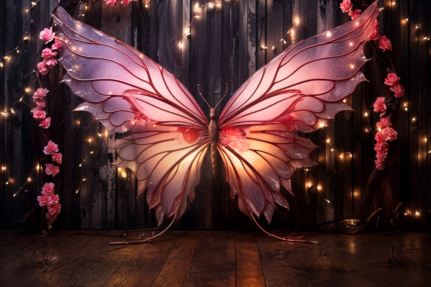 Valentine Day Backdrops Pink Butterfly Sparkling Wings Backdrop UK BRP11-442