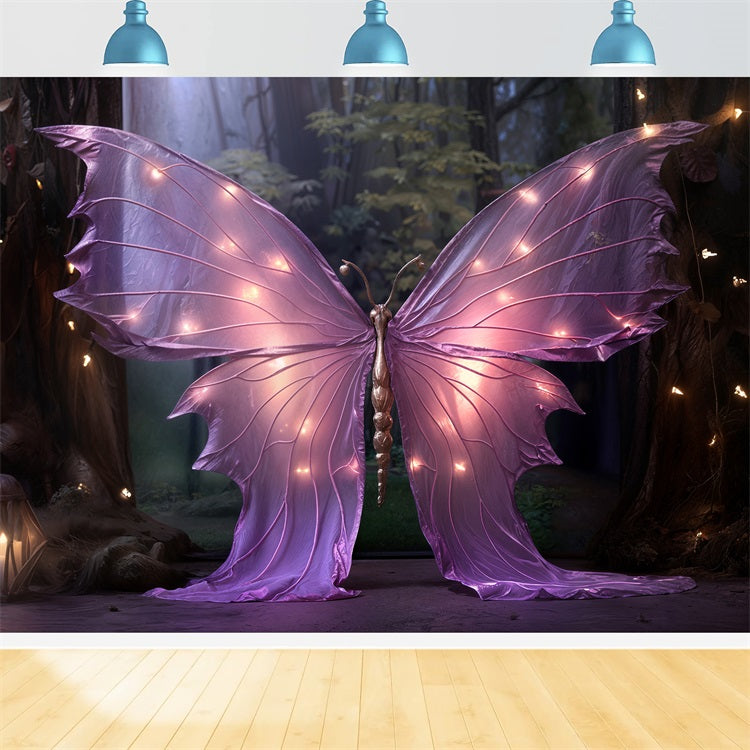 Valentines Day Backdrops Purple Butterfly Enchanted Lights Backdrop UK BRP11-443