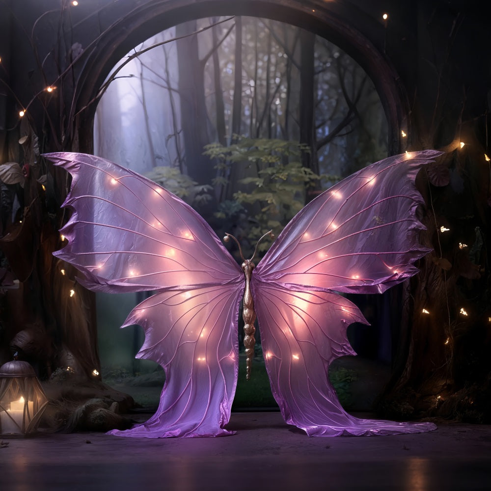 Valentines Day Backdrops Purple Butterfly Enchanted Lights Backdrop UK BRP11-443