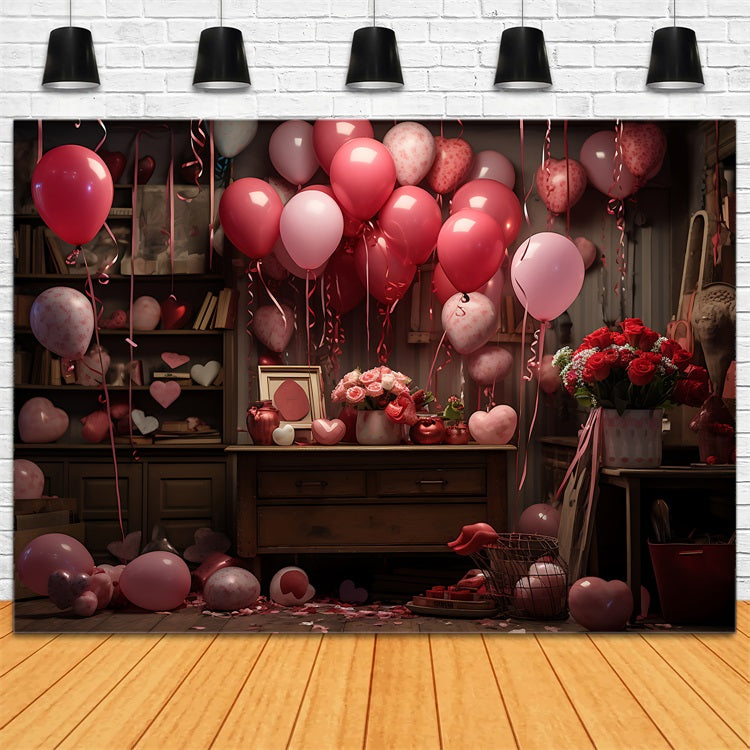 Valentine Day Backdrop Balloons Flowers Scene Backdrop UK BRP11-444