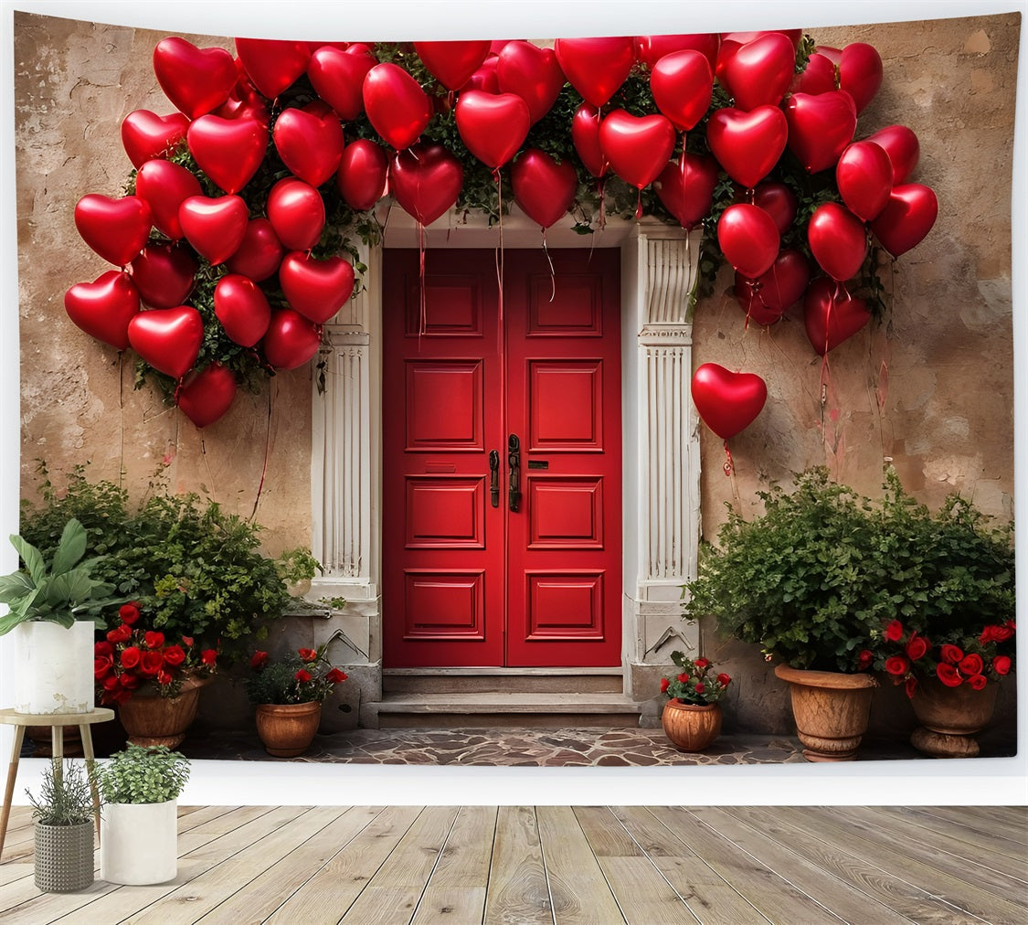 Valentines Day Backdrop Red Door Heart Balloons Backdrop UK BRP11-445