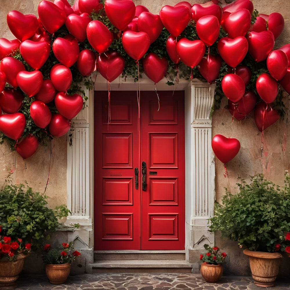 Valentines Day Backdrop Red Door Heart Balloons Backdrop UK BRP11-445