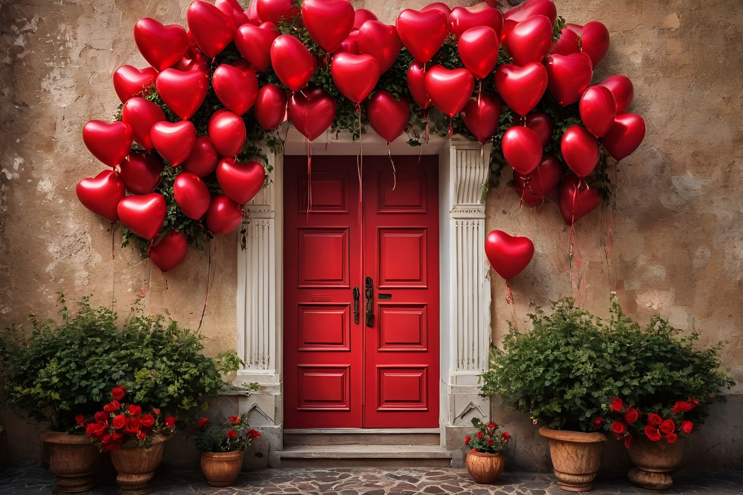 Valentines Day Backdrop Red Door Heart Balloons Backdrop UK BRP11-445