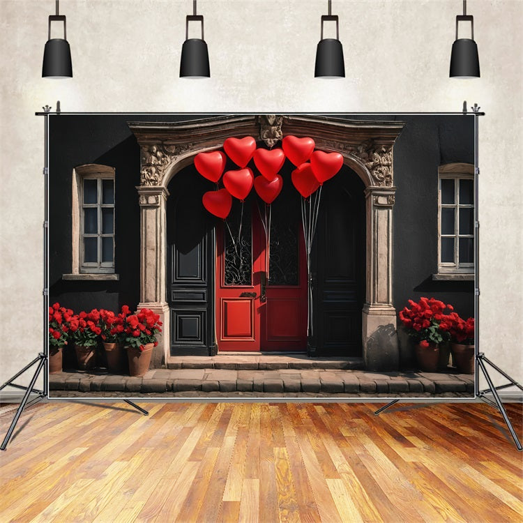 Valentines Day Backdrops Red Heart Balloons Door Backdrop UK BRP11-446