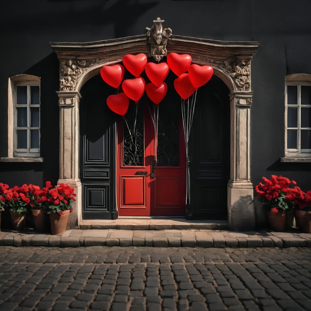 Valentines Day Backdrops Red Heart Balloons Door Backdrop UK BRP11-446