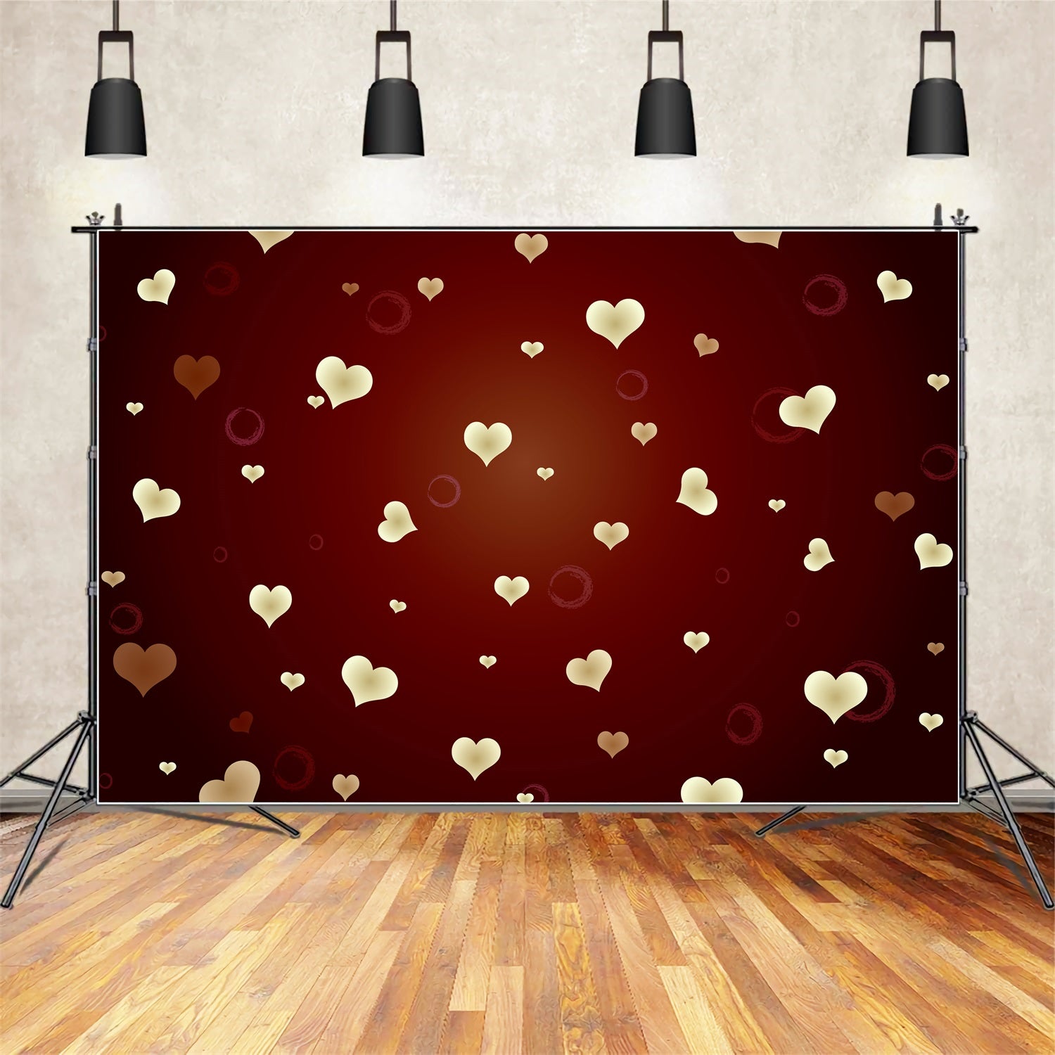 Valentine Backdrops Photography Golden Hearts Red Backdrop UK BRP11-450