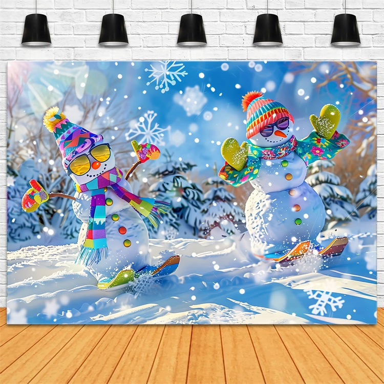 Winter Backdrop Playful Snowmen Snowy Wonderland Backdrop UK BRP11-46