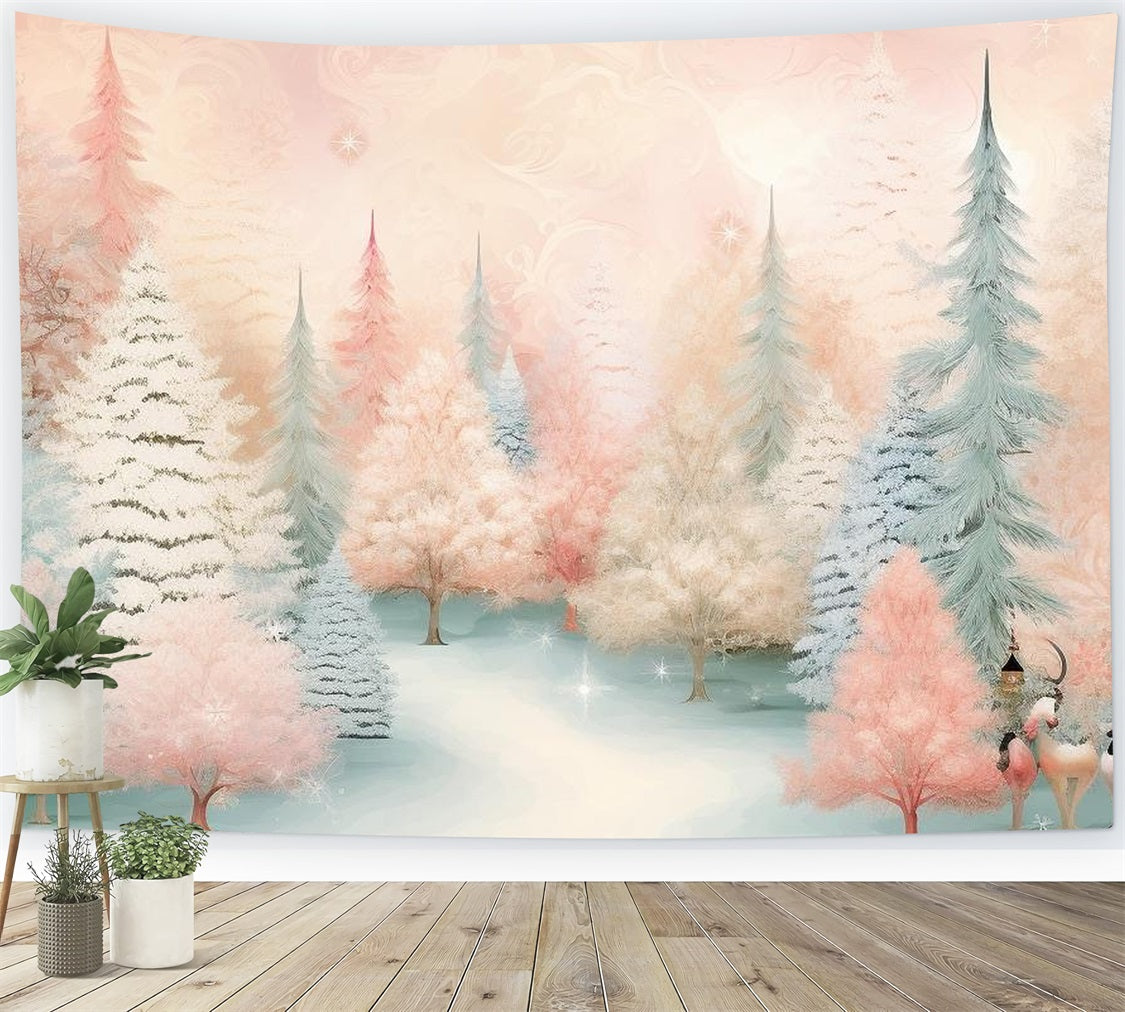 Winter Backdrops Pink Blue Forest Photography Backdrop UK BRP11-461