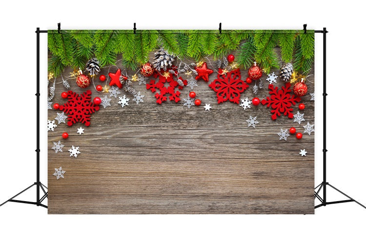 Winter Photography Backdrops Greenery Red Star Snowflakes Backdrop UK BRP11-463