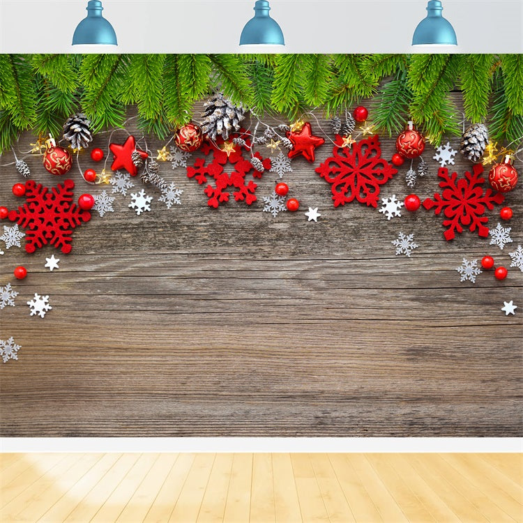 Winter Photography Backdrops Greenery Red Star Snowflakes Backdrop UK BRP11-463