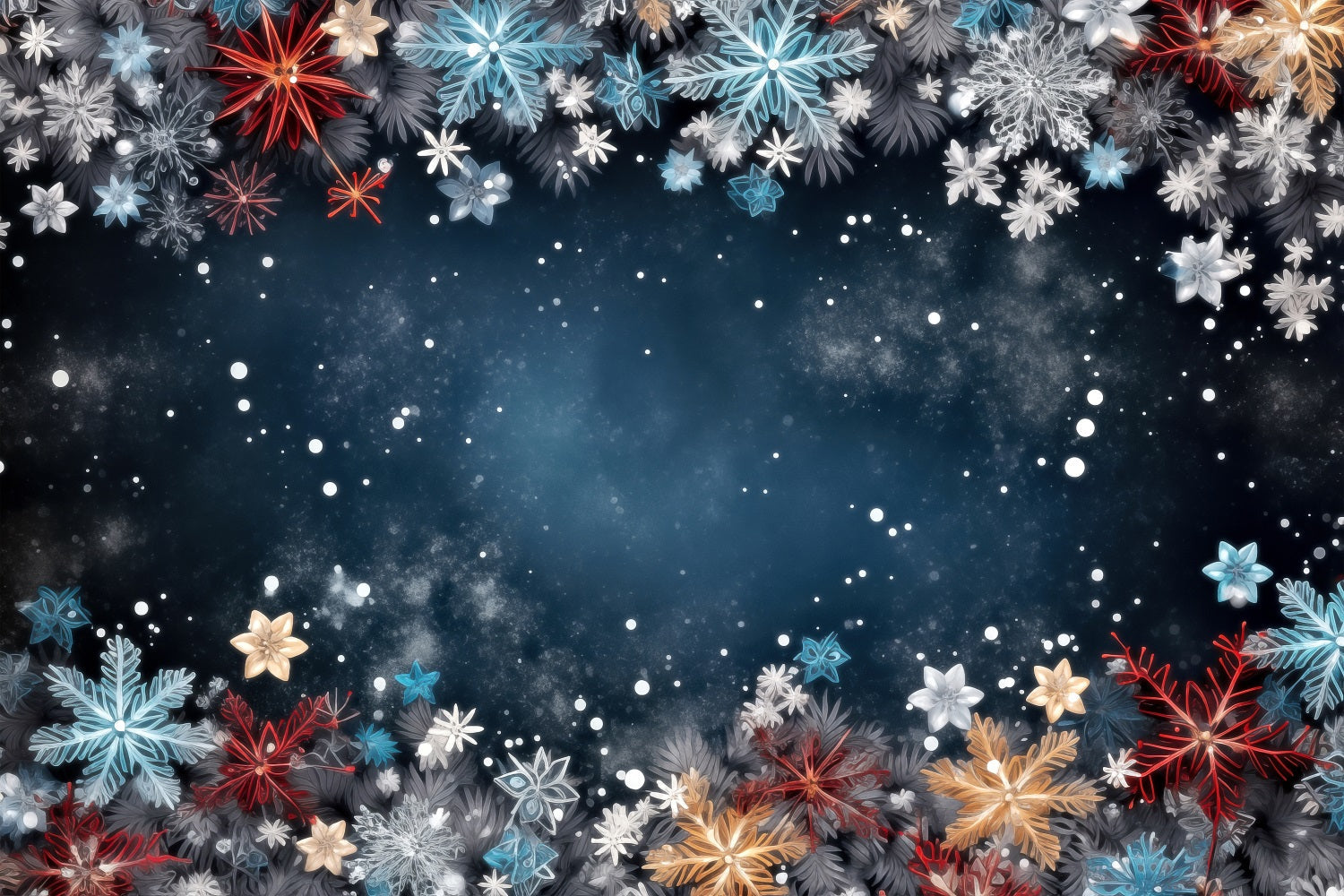 Winter Backdrops Colorful Snowflakes Dark Starry Sky Backdrop UK BRP11-467