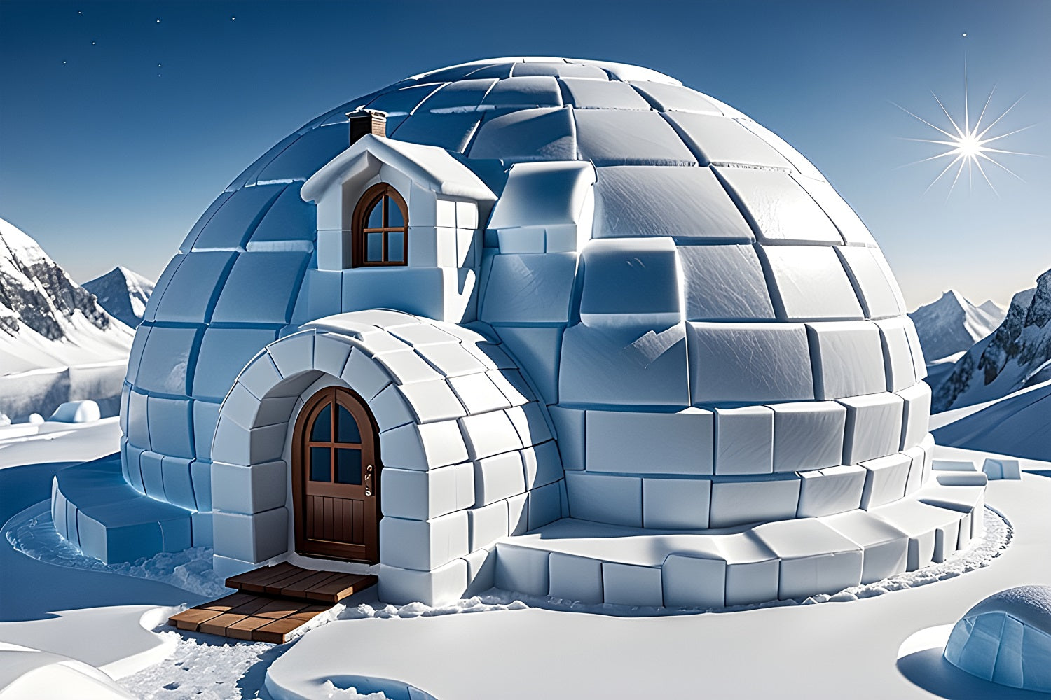 Winter Serene Backdrop Snowy Igloo Bright Sky Backdrop UK BRP11-47