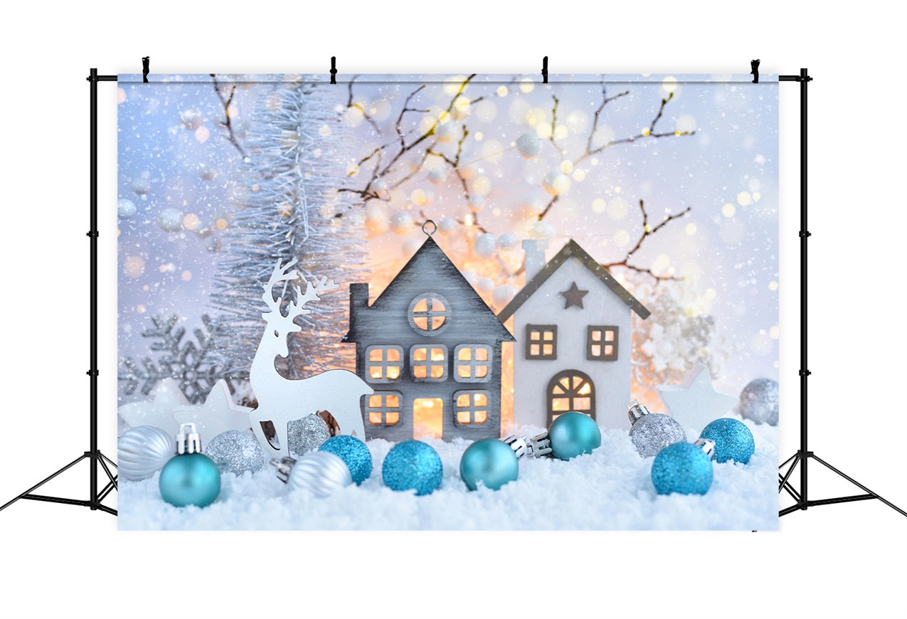 Winter Backdrop Ideas Snowy Village Reindeer Christmas Backdrop UK BRP11-471