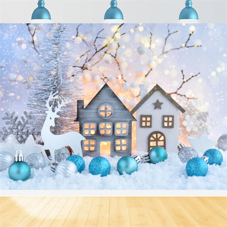 Winter Backdrop Ideas Snowy Village Reindeer Christmas Backdrop UK BRP11-471